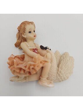 Vintage 80s Little Girl Ballerina Swan Resin Figure Refrigerator Fridge Magnet